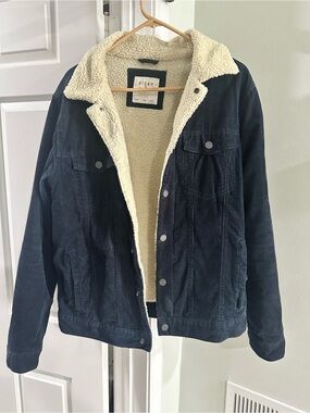 Men's Dark Blue Corduroy Sherpa-Lined Jacket